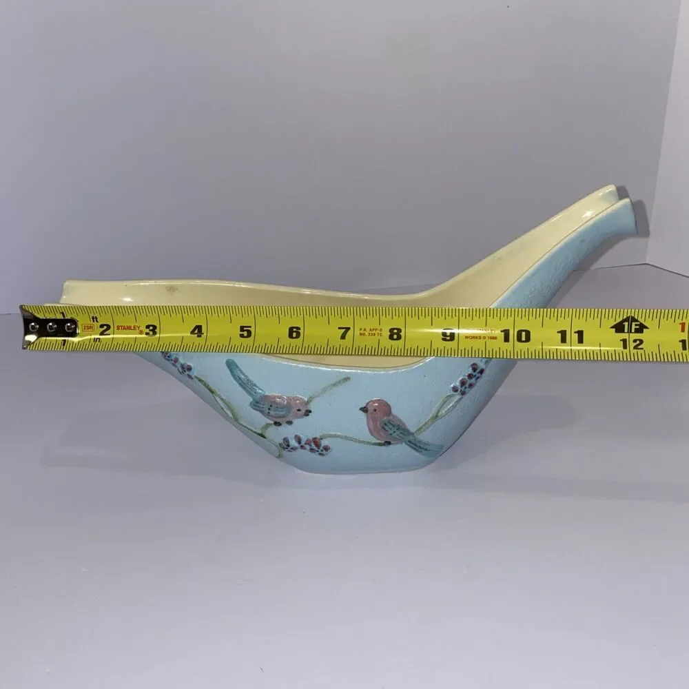 Vintage Hull Pottery S9 Long Vase '57 Hand-Painted Birds & Flowers –Blue Ceramic
